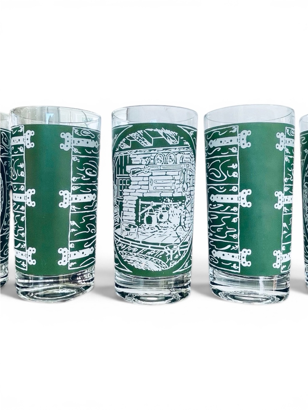 Colonial Homestead highball glasses,5 piece set,wrap around hearth design, 12 oz - Picture 5 of 8
